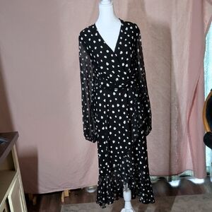 Tommy Hilfiger Black and WhiteFaux Wrap Hi-Lo Dress